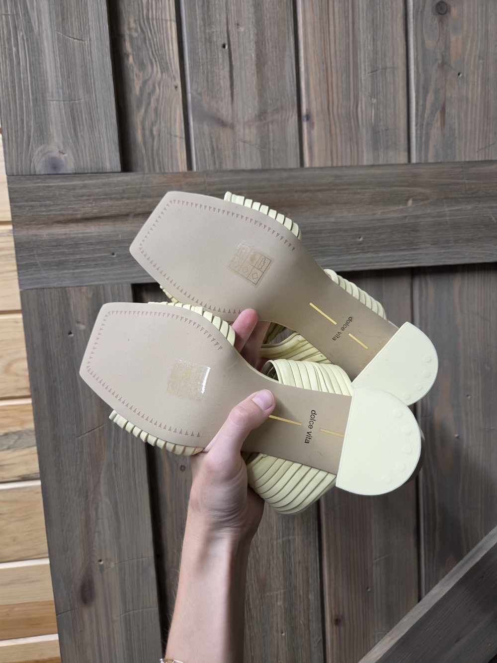 Dolce Vita Pale Yellow Knotted Strap Block Heel Sandals - Picture 4 of 4